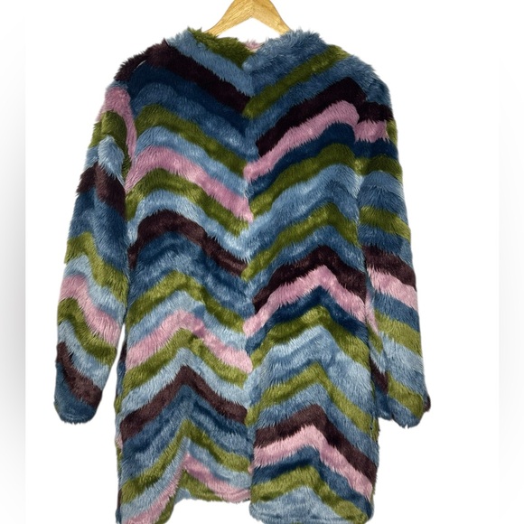 Hutch Faux Fur Multicolor Chevron Jacket m - Picture 5 of 12